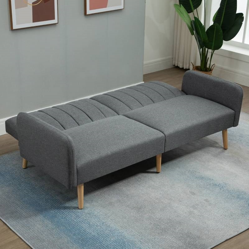 Modern Mid-Century Light Gray Linen-touch Polyester Futon Sleeper Sofa Bed - The Sturdy Wood Company