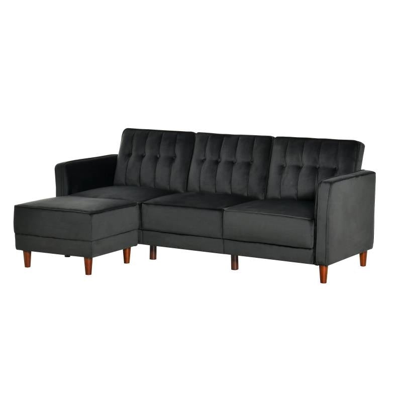 Modern Mid-Century Reversible L-Shaped Sectional Sleeper Sofa in Black Velvet - The Sturdy Wood Company