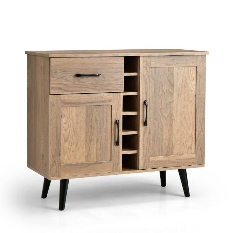 Modern Mid-Century Style Kitchen Buffet Dining Sideboard Cabinet with Wine Rack - The Sturdy Wood Company