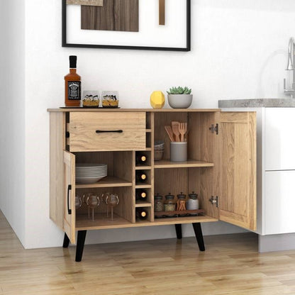 Modern Mid-Century Style Kitchen Buffet Dining Sideboard Cabinet with Wine Rack - The Sturdy Wood Company