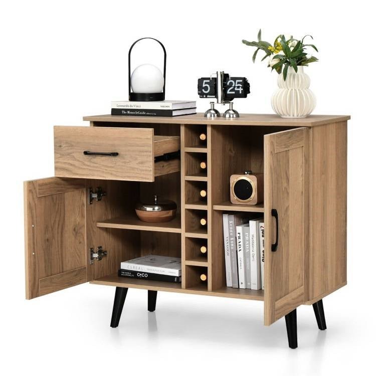 Modern Mid-Century Style Kitchen Buffet Dining Sideboard Cabinet with Wine Rack - The Sturdy Wood Company