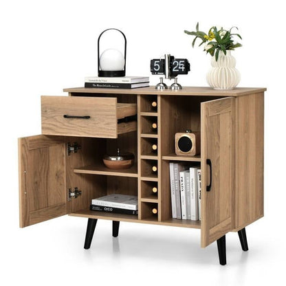 Modern Mid-Century Style Kitchen Buffet Dining Sideboard Cabinet with Wine Rack - The Sturdy Wood Company