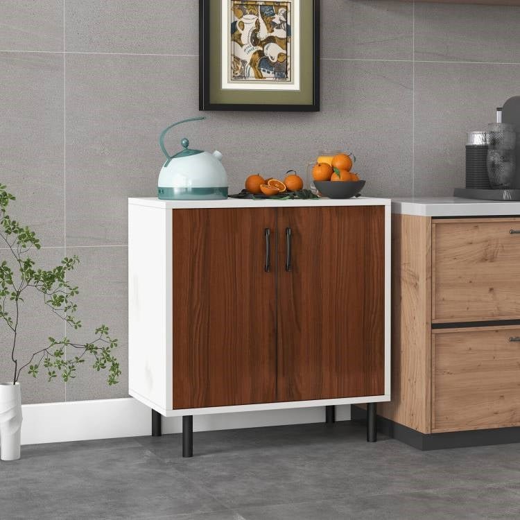 Modern White Brown Wood Dining Sideboard Buffet 2-Door Storage Cabinet - The Sturdy Wood Company