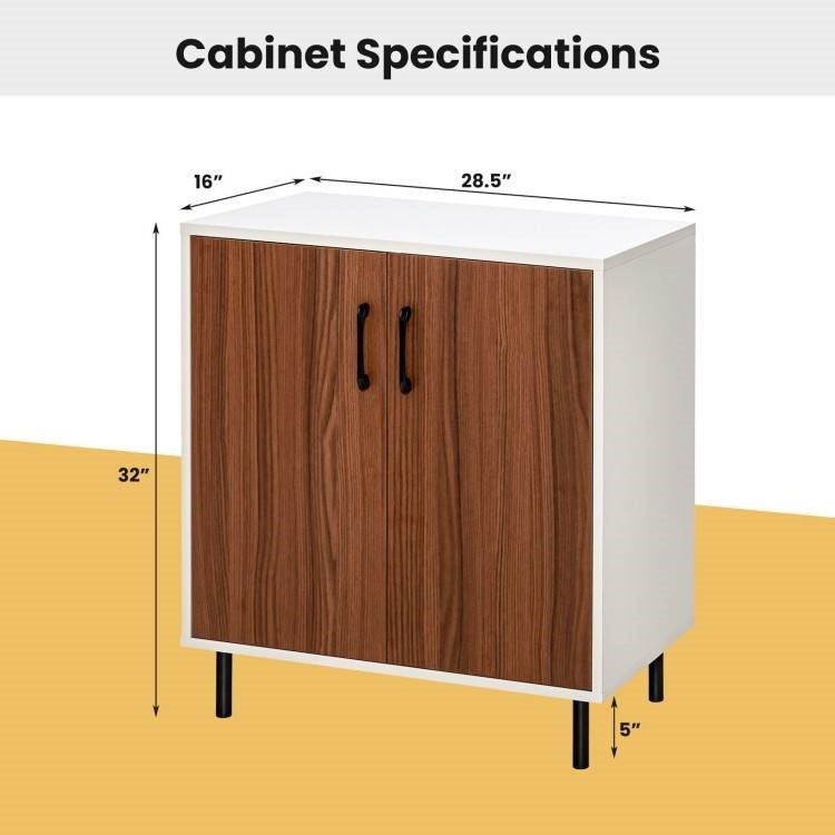 Modern White Brown Wood Dining Sideboard Buffet 2-Door Storage Cabinet - The Sturdy Wood Company