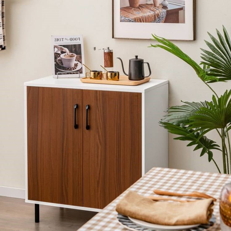 Modern White Brown Wood Dining Sideboard Buffet 2-Door Storage Cabinet - The Sturdy Wood Company