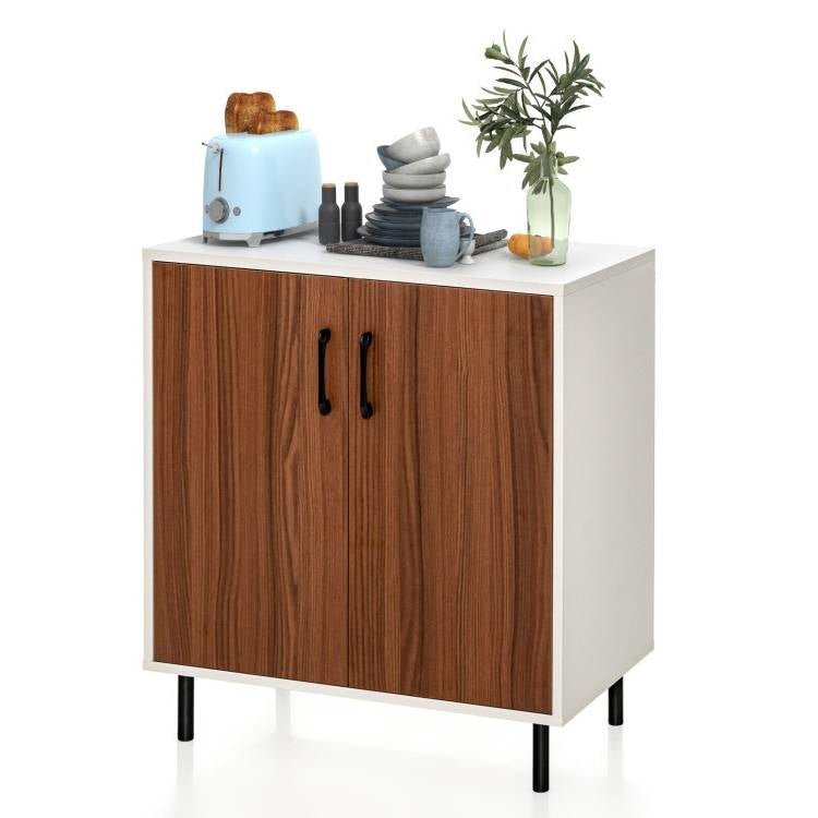 Modern White Brown Wood Dining Sideboard Buffet 2-Door Storage Cabinet - The Sturdy Wood Company