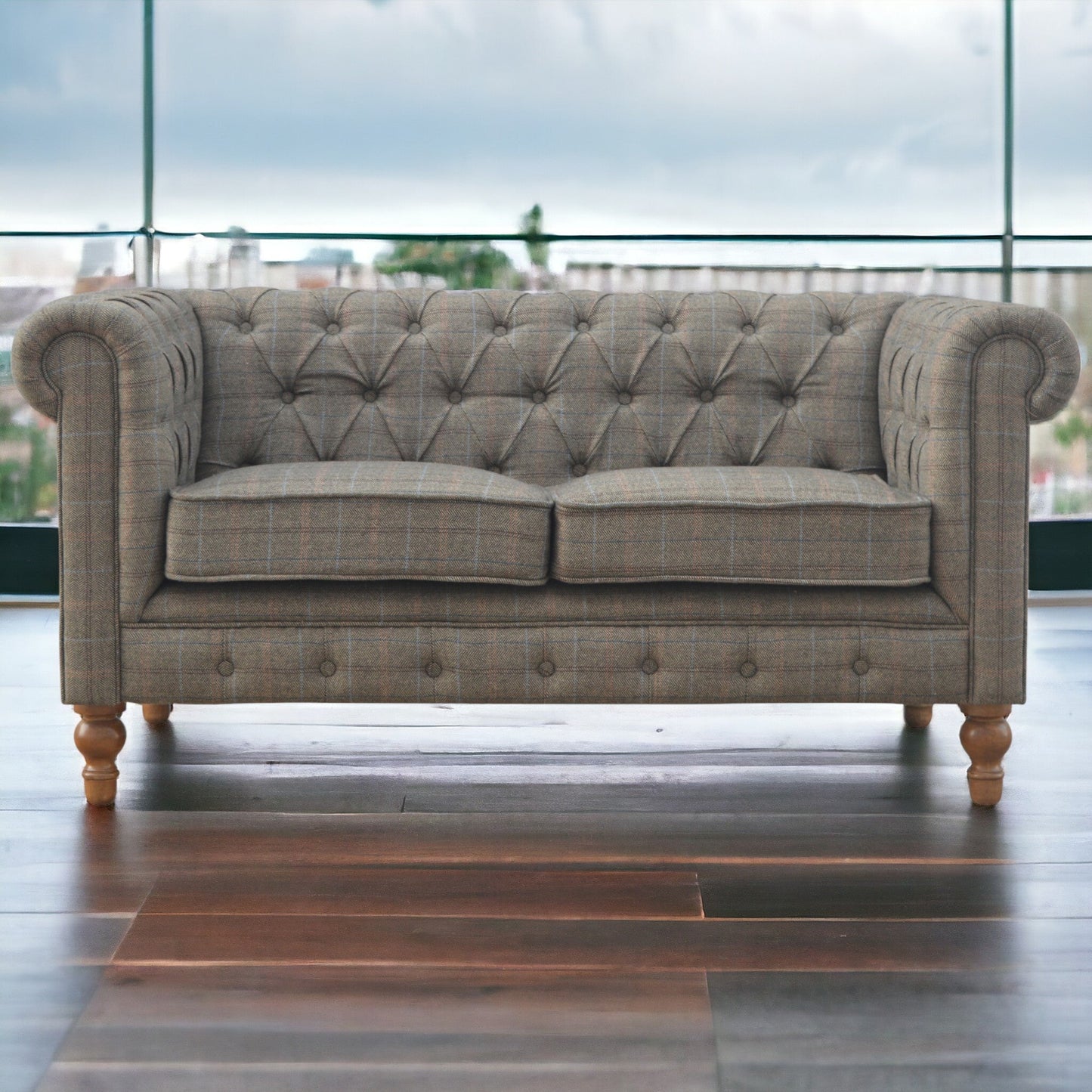 Multi Tweed 2 Seat Chesterfield - The Sturdy Wood Company Sofa