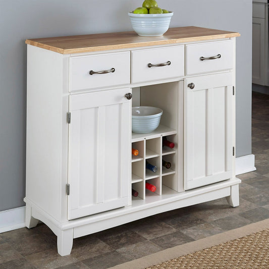 Natural Wood Top Kitchen Island Sideboard Cabinet Wine Rack in White - The Sturdy Wood Company