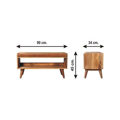 Oak-ish Bench with Tan Leather Seatpad - The Sturdy Wood Company