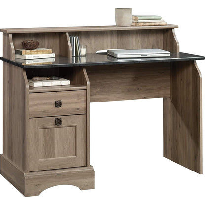 Rustic Oak Slat Top Computer Desk w/ Filing Cabinet - The Sturdy Wood Company