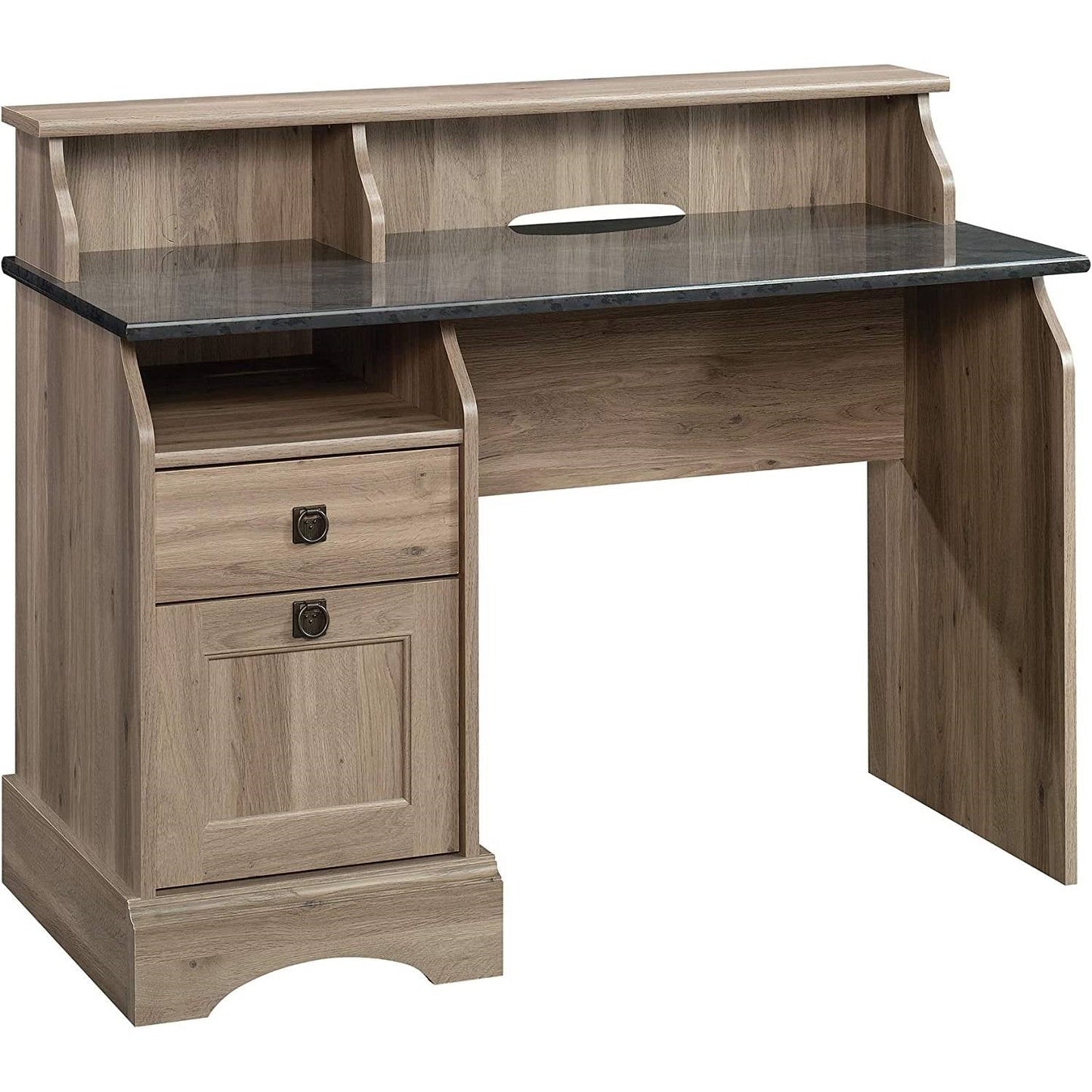 Rustic Oak Slat Top Computer Desk w/ Filing Cabinet - The Sturdy Wood Company