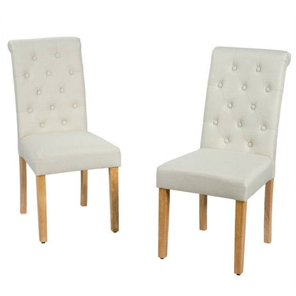 Set of 2 Beige Linen Button Tufted Dining Chair with Wood Legs - The Sturdy Wood Company