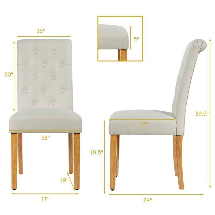 Set of 2 Beige Linen Button Tufted Dining Chair with Wood Legs - The Sturdy Wood Company