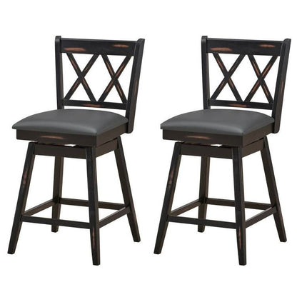 Set of 2 Black Wood 24-in Counter Height Farmhouse Swivel Cushion Seat Barstools - The Sturdy Wood Company