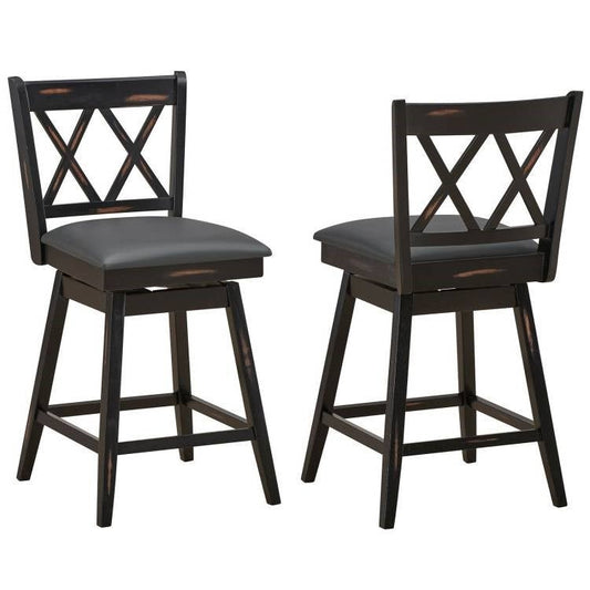 Set of 2 Black Wood 24-in Counter Height Farmhouse Swivel Cushion Seat Barstools - The Sturdy Wood Company