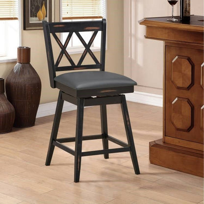 Set of 2 Black Wood 24-in Counter Height Farmhouse Swivel Cushion Seat Barstools - The Sturdy Wood Company