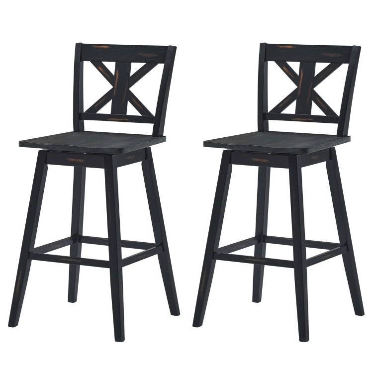 Set of 2 Black Wood 29-in Modern Kitchen Dining Farmhouse Swivel Seat Barstools - The Sturdy Wood Company