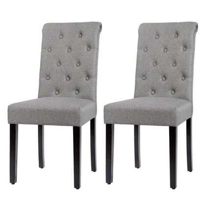 Set of 2 Grey Linen Button Tufted Dining Chair with Wood Legs - The Sturdy Wood Company