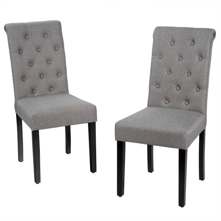 Set of 2 Grey Linen Button Tufted Dining Chair with Wood Legs - The Sturdy Wood Company