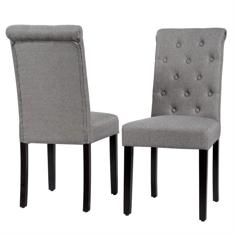 Set of 2 Grey Linen Button Tufted Dining Chair with Wood Legs - The Sturdy Wood Company