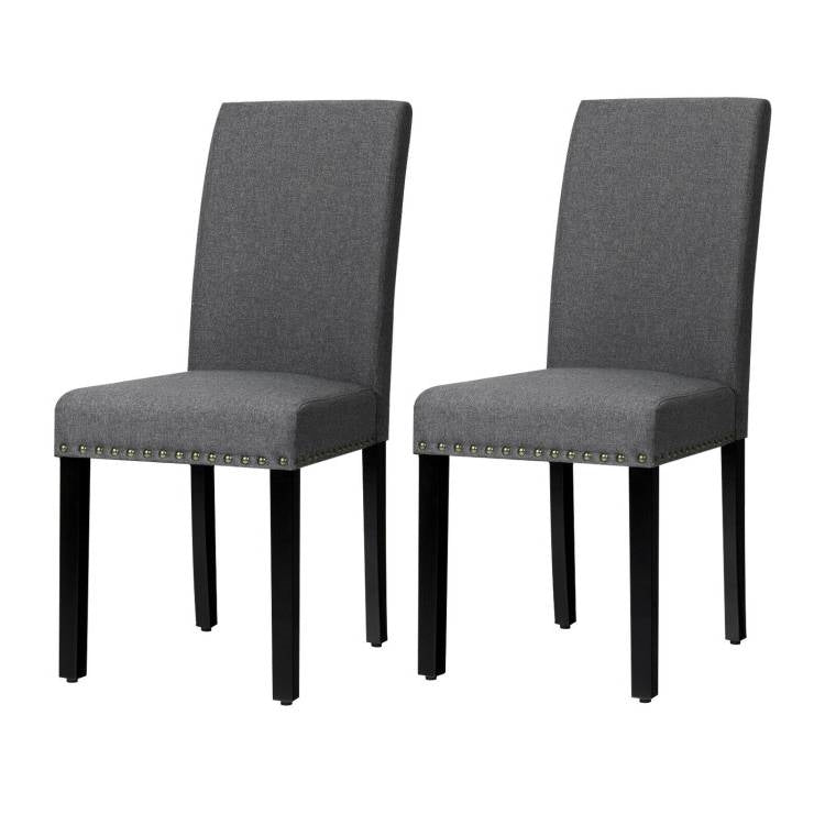 Set of 2 Grey Linen Upholstered Nailhead Dining Chair - 330 lbs. Weight Capacity - The Sturdy Wood Company