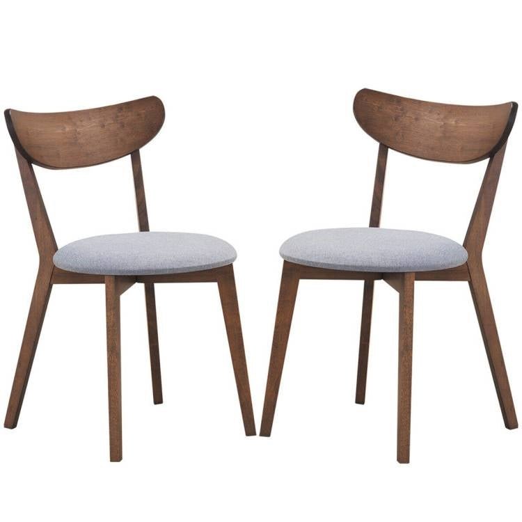 Set of 2 Mid-Century Modern Curved Back Wood Dining Chair Grey Upholstered Seat - The Sturdy Wood Company