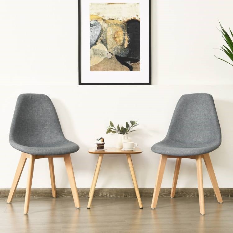 Set of 2 Mid-Century Modern Gray Linen Upholstered Dining Chair with Wood Legs - The Sturdy Wood Company