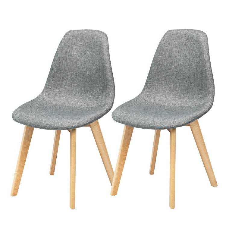 Set of 2 Mid-Century Modern Gray Linen Upholstered Dining Chair with Wood Legs - The Sturdy Wood Company