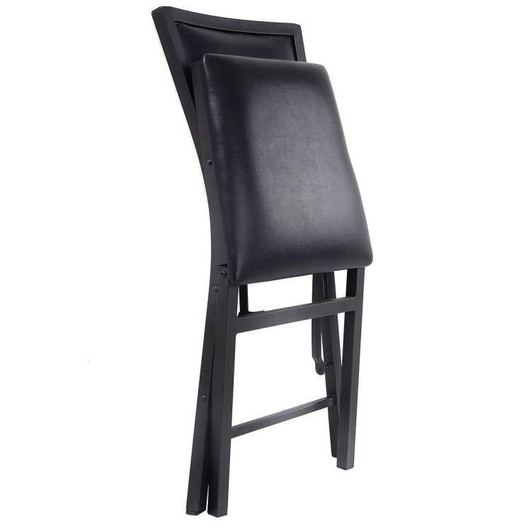 Set of 2 - Modern Black Metal Folding Dining Chairs with PU Leather Seat Cushion - The Sturdy Wood Company