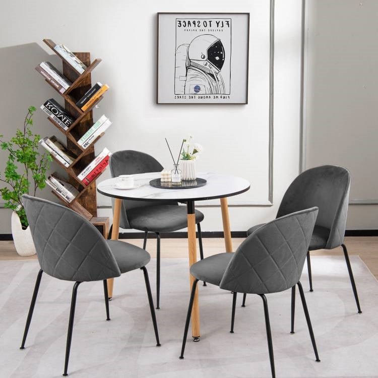 Set of 2 Modern Grey Velvet Upholstered Dining Chair with Metal Legs - The Sturdy Wood Company