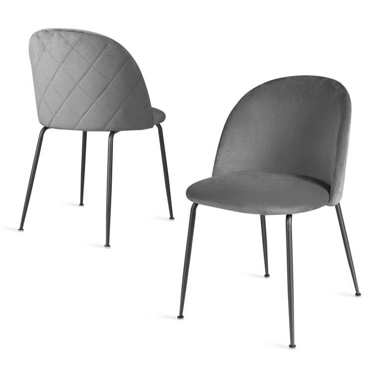 Set of 2 Modern Grey Velvet Upholstered Dining Chair with Metal Legs - The Sturdy Wood Company