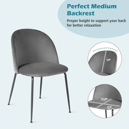 Set of 2 Modern Grey Velvet Upholstered Dining Chair with Metal Legs - The Sturdy Wood Company