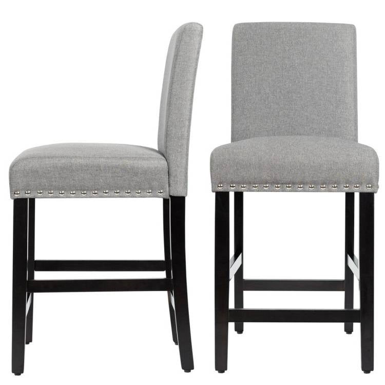 Set of 2 Modern Kitchen Dining Barstools w/ Black Wood Legs and Grey Linen Seat - The Sturdy Wood Company