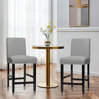 Set of 2 Modern Kitchen Dining Barstools w/ Black Wood Legs and Grey Linen Seat - The Sturdy Wood Company