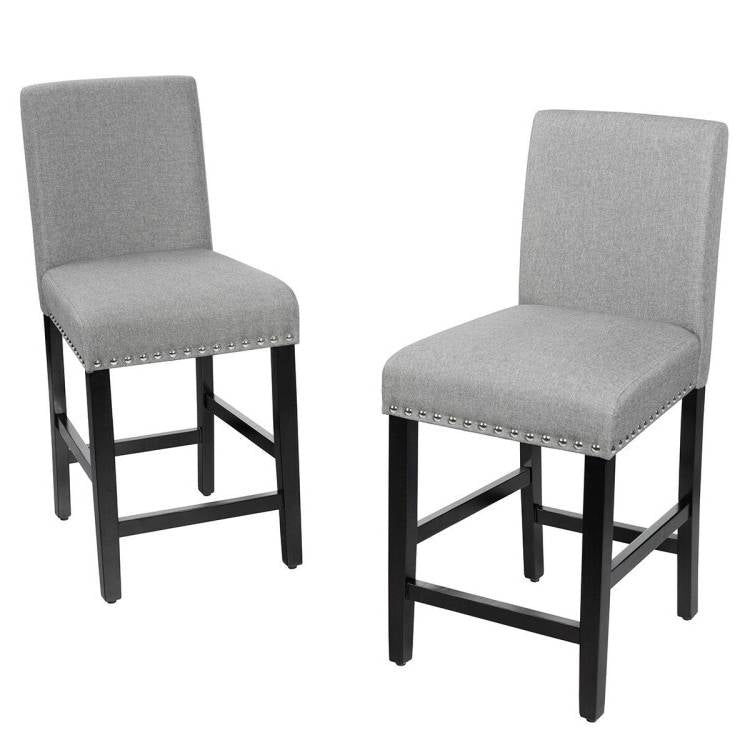 Set of 2 Modern Kitchen Dining Barstools w/ Black Wood Legs and Grey Linen Seat - The Sturdy Wood Company