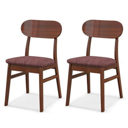 Set of 2 Modern Mid-Century Brown Wood Dining Chair with Padded Linen Seat - The Sturdy Wood Company