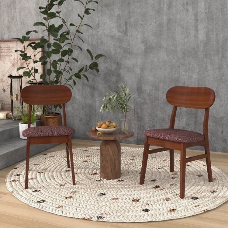 Set of 2 Modern Mid-Century Brown Wood Dining Chair with Padded Linen Seat - The Sturdy Wood Company