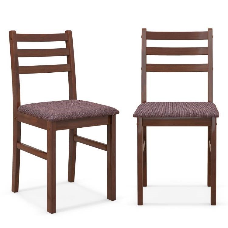 Set of 2 Modern Mid-Century Wood Dining Chairs with Linen Upholstered Seat - The Sturdy Wood Company