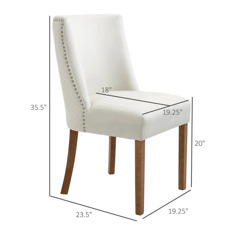 Set of 2 Modern Nailhead Diamond Stitch Upholstered Dining Chairs Beige White - The Sturdy Wood Company