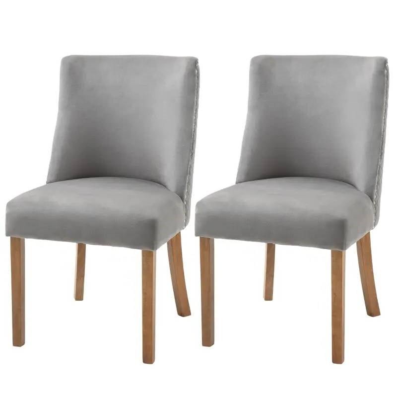 Set of 2 Modern Nailhead Diamond Stitch Upholstered Dining Chairs in Light Grey - The Sturdy Wood Company