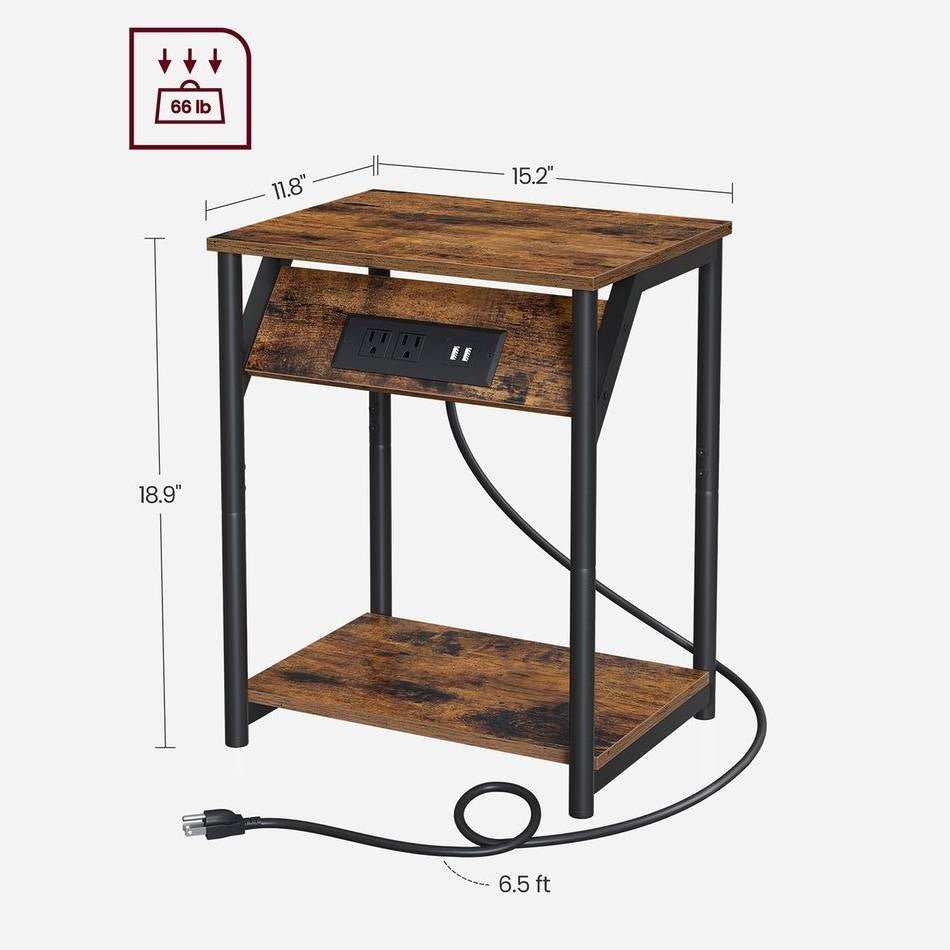 Set of 2 - Nightstand End Tables Charging Station with 2 USB ports - The Sturdy Wood Company