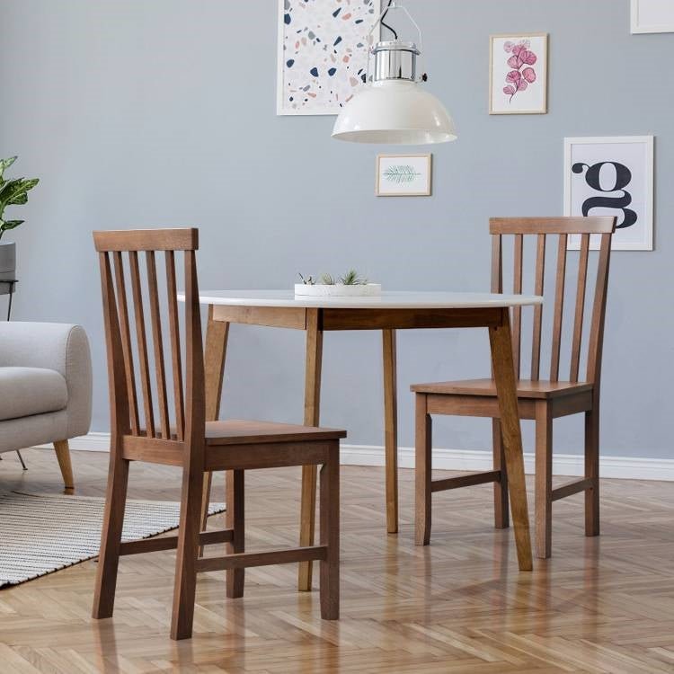 Set of 2 Solid Wood Armless Mission Style Dining Chairs in Walnut Brown Finish - The Sturdy Wood Company