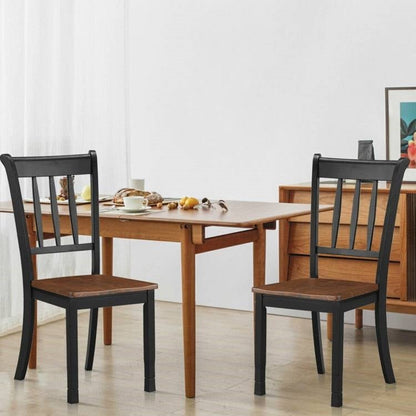 Set of 2 Solid Wood Black Mission Style Armless Dining Chairs with Brown Seat - The Sturdy Wood Company