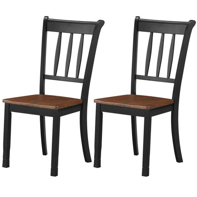 Set of 2 Solid Wood Black Mission Style Armless Dining Chairs with Brown Seat - The Sturdy Wood Company