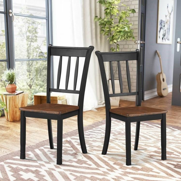 Set of 2 Solid Wood Black Mission Style Armless Dining Chairs with Brown Seat - The Sturdy Wood Company