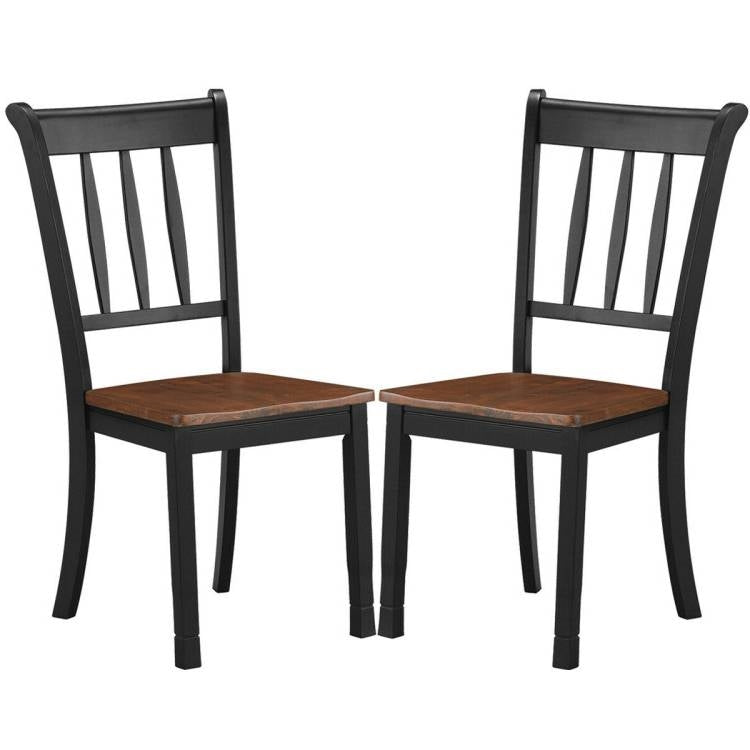 Set of 2 Solid Wood Black Mission Style Armless Dining Chairs with Brown Seat - The Sturdy Wood Company