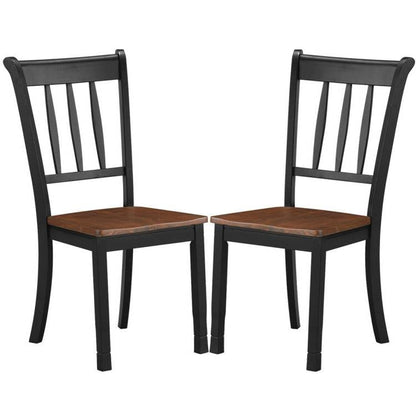 Set of 2 Solid Wood Black Mission Style Armless Dining Chairs with Brown Seat - The Sturdy Wood Company