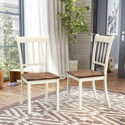 Set of 2 Solid Wood White Mission Style Armless Dining Chair with Brown Seat - The Sturdy Wood Company