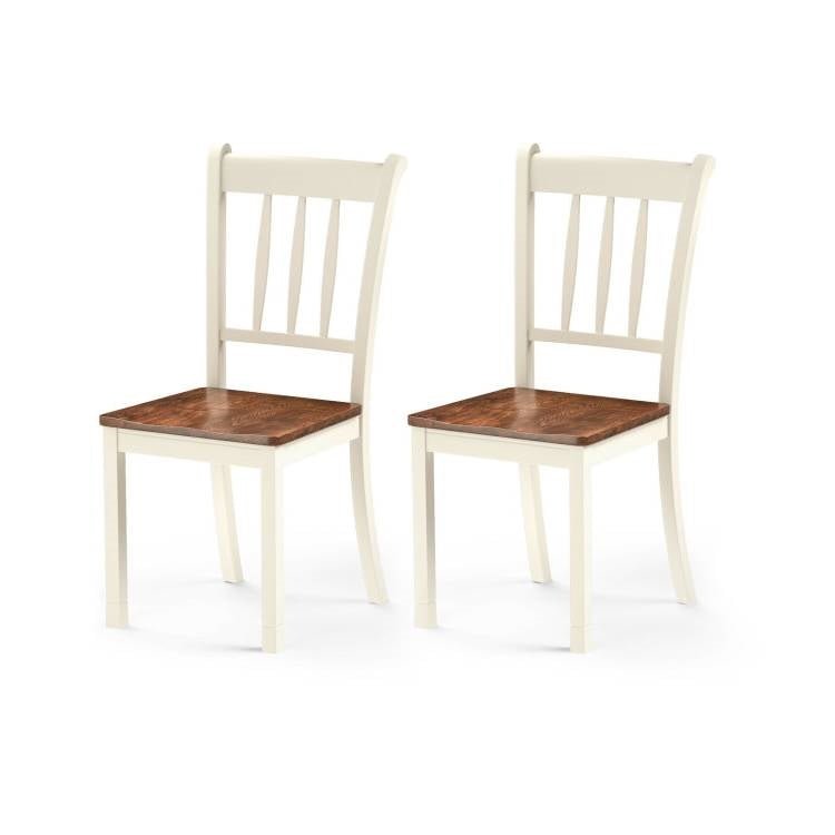 Set of 2 Solid Wood White Mission Style Armless Dining Chair with Brown Seat - The Sturdy Wood Company