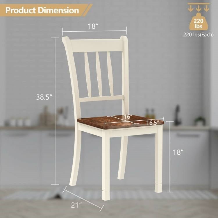 Set of 2 Solid Wood White Mission Style Armless Dining Chair with Brown Seat - The Sturdy Wood Company